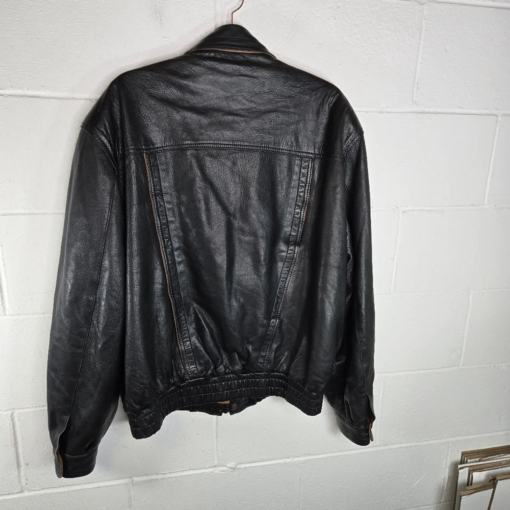 Vtg 90s Bally Black Leather European Italian Lambskin Leather Bomber Jacket